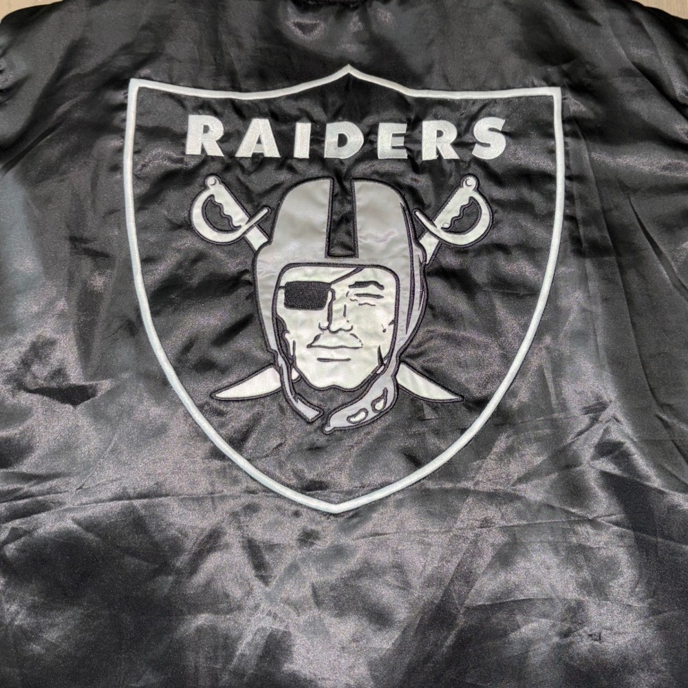 NFL Las Vegas Raiders Satin Jacket Mens XL Black Snap Bomber Varsity Coat - Picture 6 of 8